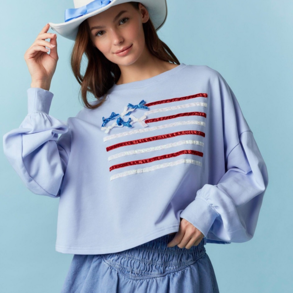 Peach Love California Light Blue Flag Appliqué Shirt